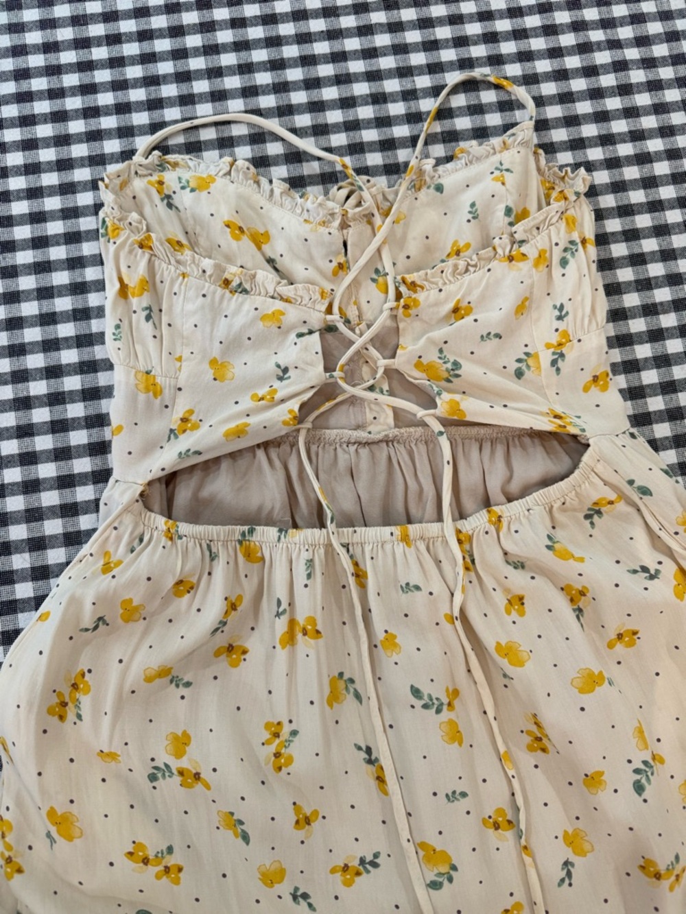Dress Forum Yellow Floral Tiered Midi Dress Milkmaid Cottagecore Size M - Picture 8 of 13